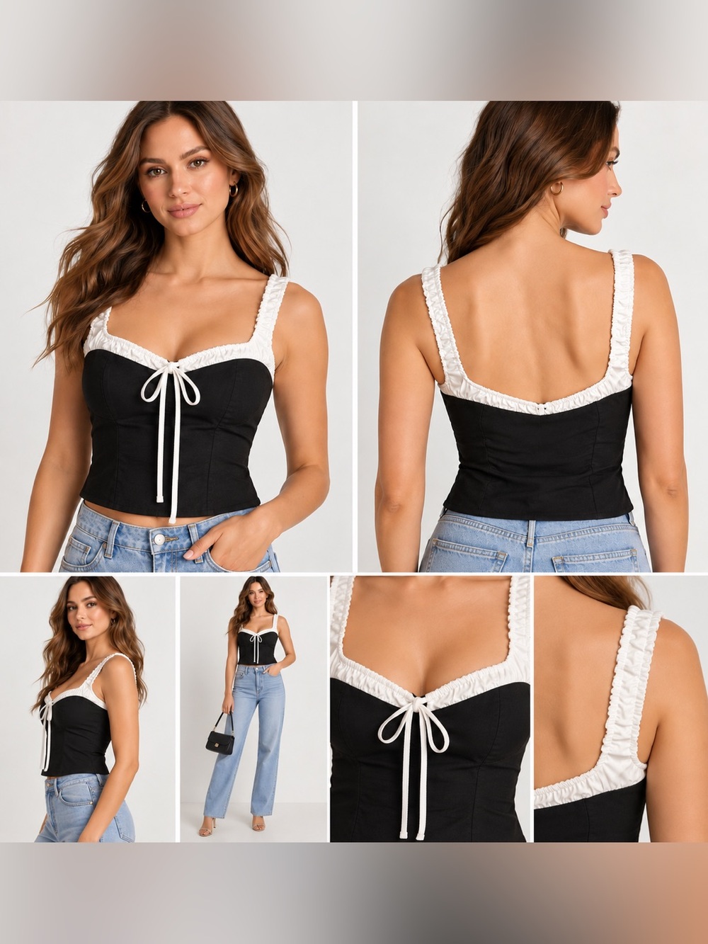 ASTR The Label Black White Contrast Corset Bustier Top XL NWT
